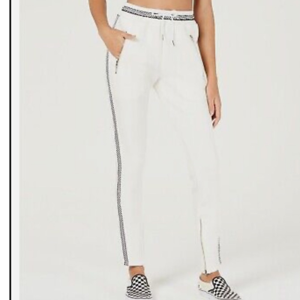 Waisted Womens White Checkered Varsity-Stripe Track Pants Size Small NWT
